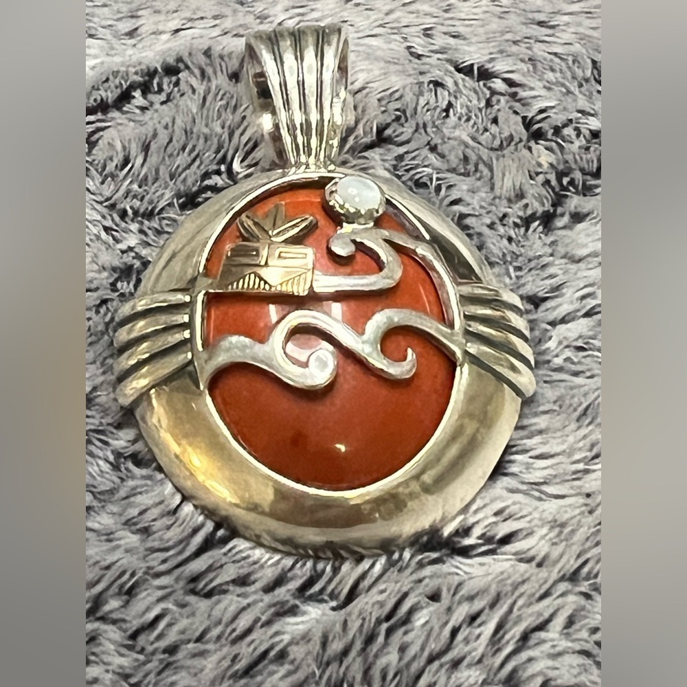 Carolyn Pollack RMT Sterling Silver 14K Gold Red Jasper Stone Pendant